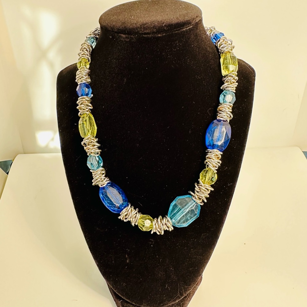 Elegant Blue and Yellow Beaded Necklace